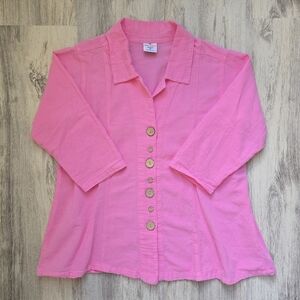 ( Sea Breeze ) Button-Front  Crinkle Shirt